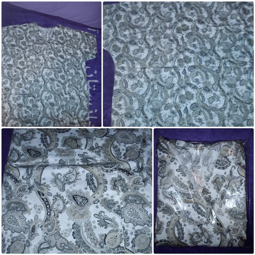 Gray & White Paisley Scrub Top Small